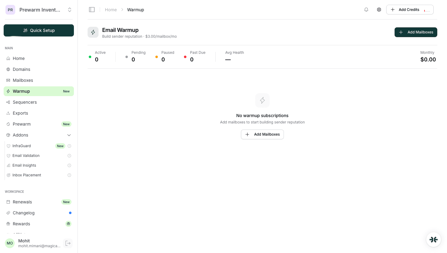 InboxKit warmup dashboard running alongside TrulyInbox